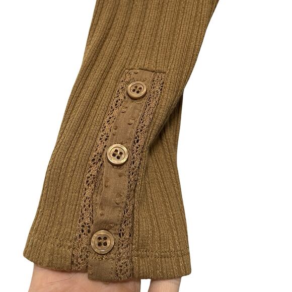 Free People Sugar Sugar Square Neck Ribbed Long Sleeve Top Size L Mustard Boho - Picture 7 of 10